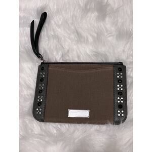 MARC BY MARC JACOBS Olive Brown Wristlet Bag Stud Zipper Purse Clutch